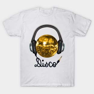 Gold Disco Ball Music Headphones T-Shirt